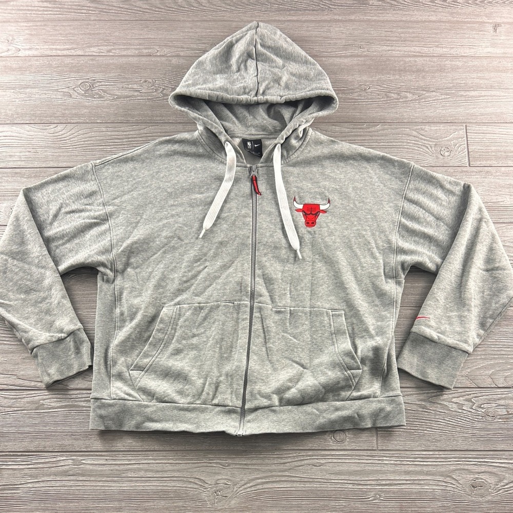 Nike NBA Chicago Bulls Full Zip Hoodie Heather Gray Fleece Sweatshirt Mens XL